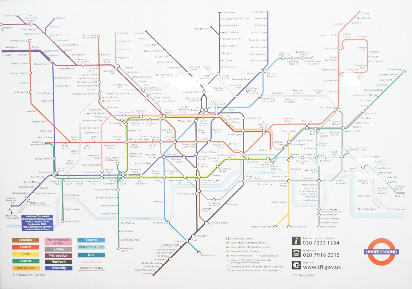 A Contemporary and decorative framed London Underground Tube map, 64 x 88cm. Condition - good
